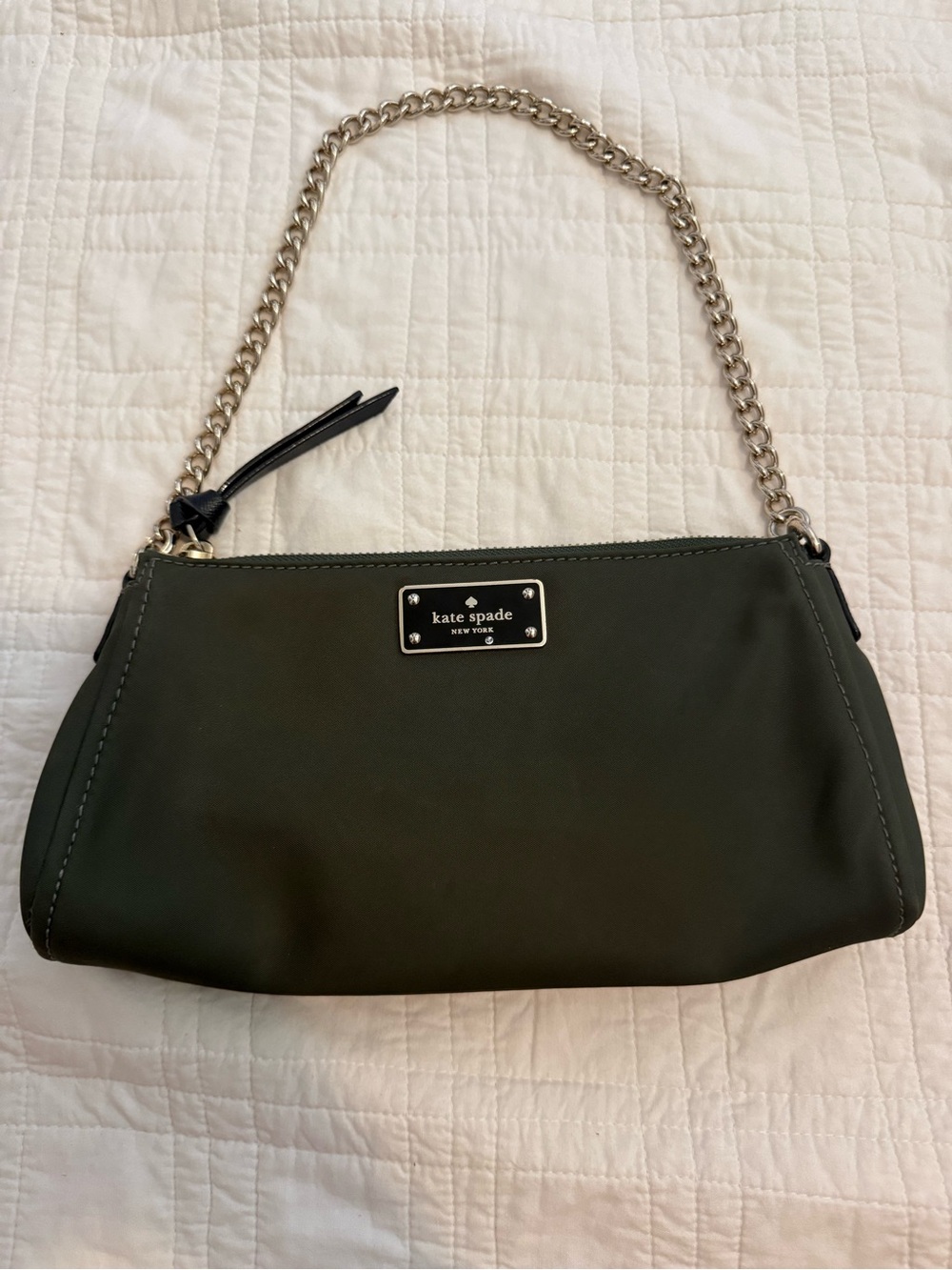 kate spade Olive Green Shoulder Bag with Silver Chain Strap